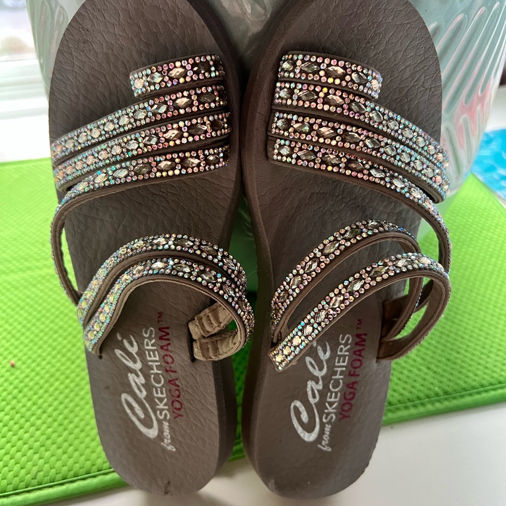 Skechers Women's Brown Sandals with Rhinestone Straps